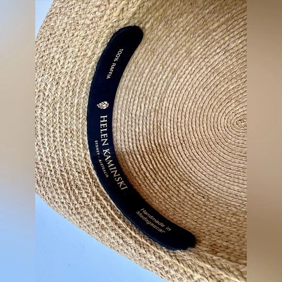 Helen Kaminski Handwoven Raffia Sun Hat Black Ribbon Made in Madagascar HELEN KAMINSKI Raffia Straw Hat Black Ribbon w/ Box Handmade  main image 3